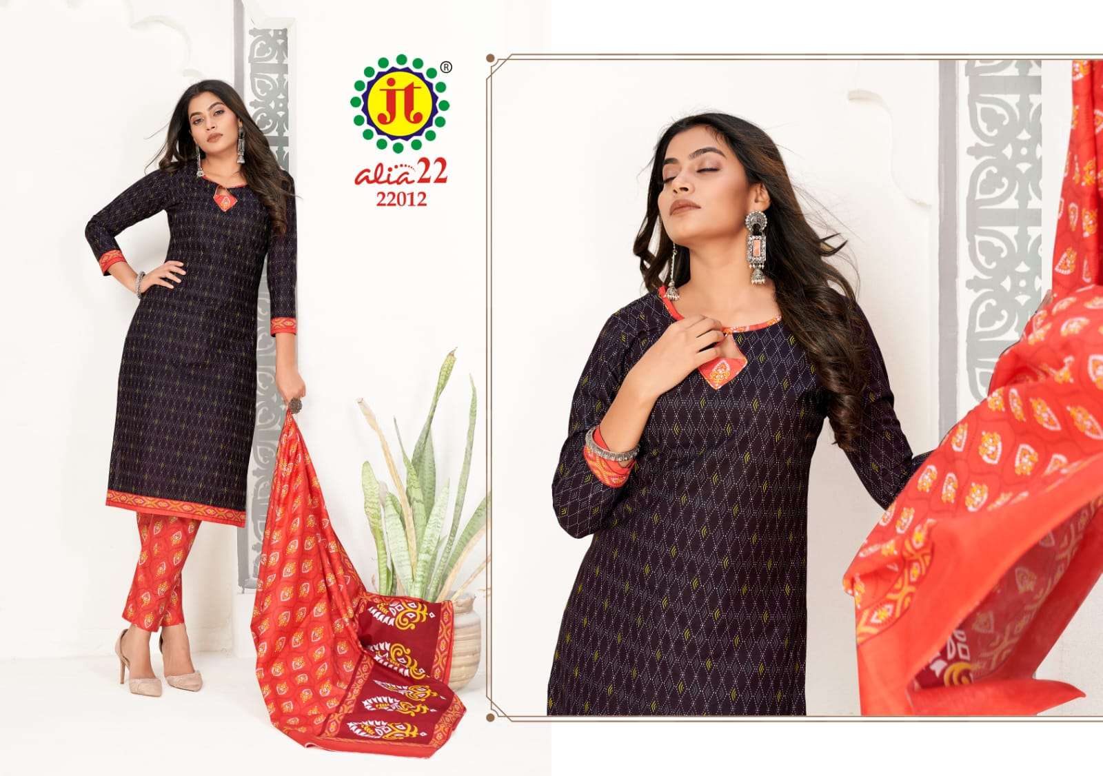 ALIA VOL-22 BY JT 22001 TO 22015 SERIES BEAUTIFUL SUITS COLORFUL STYLISH FANCY CASUAL WEAR & ETHNIC WEAR PURE COTTON PRINT DRESSES AT WHOLESALE PRICE