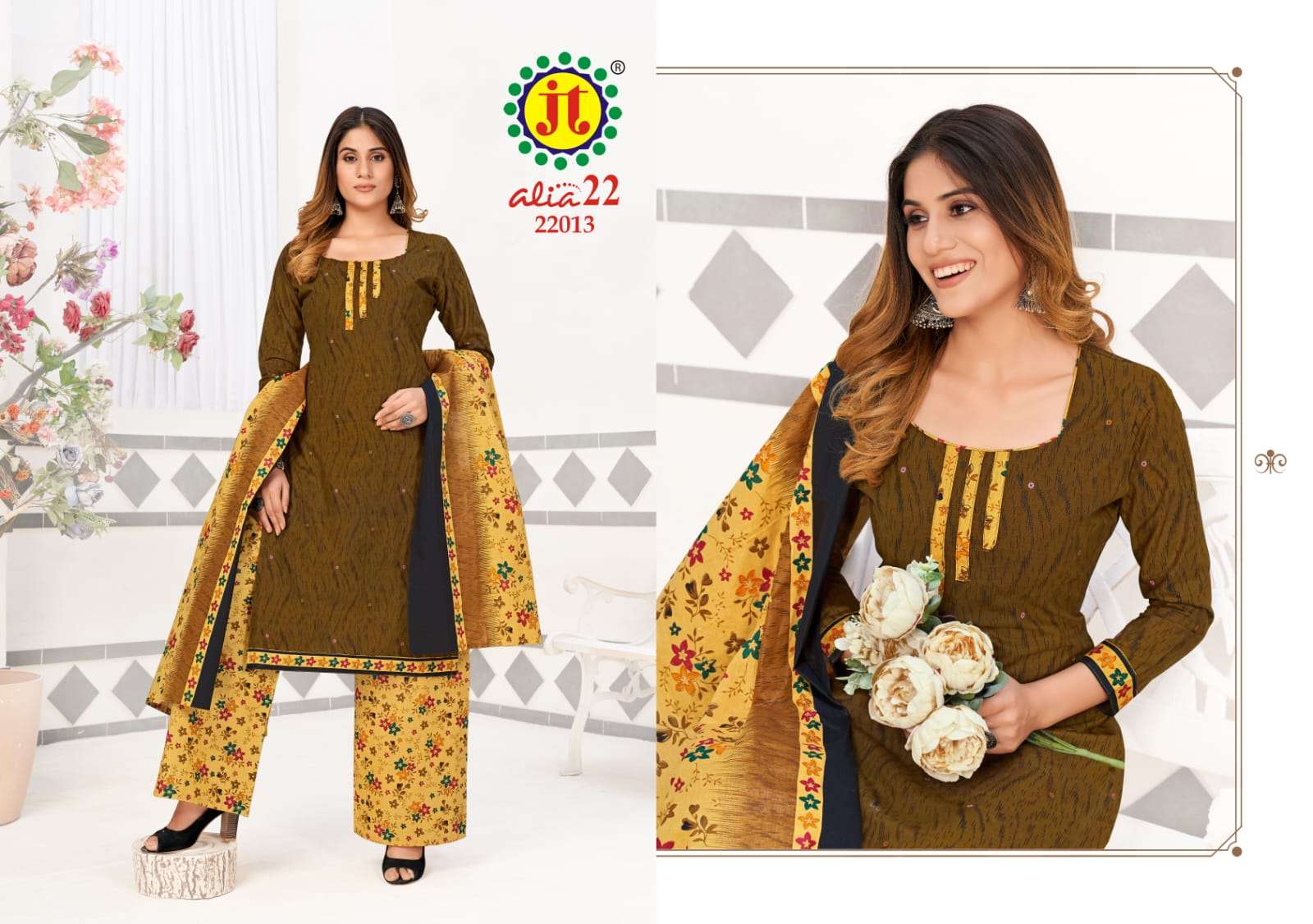 ALIA VOL-22 BY JT 22001 TO 22015 SERIES BEAUTIFUL SUITS COLORFUL STYLISH FANCY CASUAL WEAR & ETHNIC WEAR PURE COTTON PRINT DRESSES AT WHOLESALE PRICE