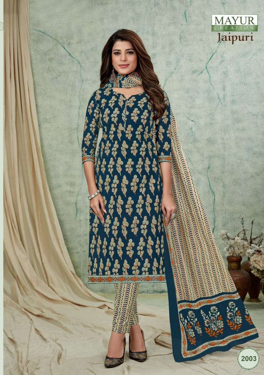 JAIPURI VOL-2 BY MAYUR CREATION 2001 TO 2010 SERIES BEAUTIFUL SUITS COLORFUL STYLISH FANCY CASUAL WEAR & ETHNIC WEAR PURE COTTON PRINT DRESSES AT WHOLESALE PRICE