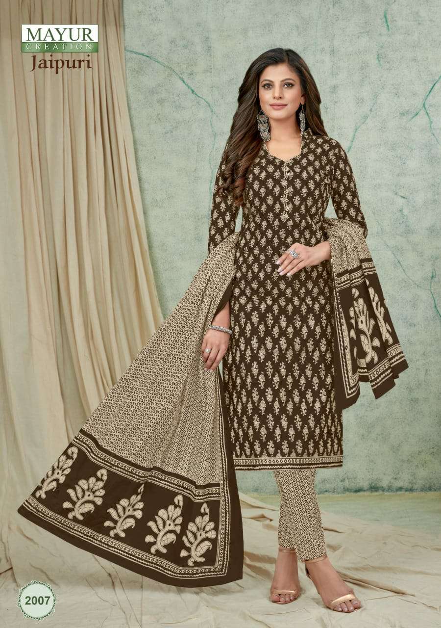 JAIPURI VOL-2 BY MAYUR CREATION 2001 TO 2010 SERIES BEAUTIFUL SUITS COLORFUL STYLISH FANCY CASUAL WEAR & ETHNIC WEAR PURE COTTON PRINT DRESSES AT WHOLESALE PRICE