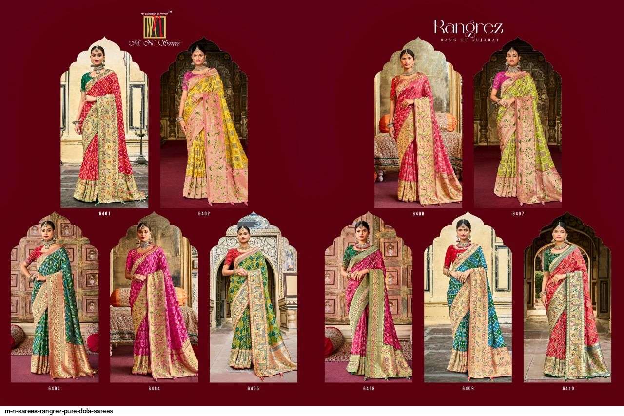 Rangrez By M N Sarees 6401 To 6410 Series Indian Traditional Wear Collection Beautiful Stylish Fancy Colorful Party Wear & Occasional Wear Silk Embroidered Sarees At Wholesale Price