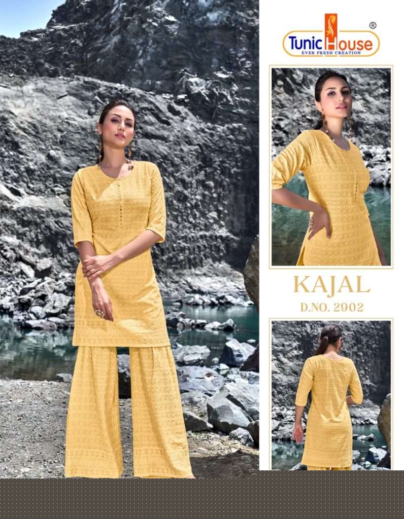 KAJAL BY TUNIC HOUSE 2901 TO 2904 SERIES DESIGNER STYLISH FANCY COLORFUL BEAUTIFUL PARTY WEAR & ETHNIC WEAR COLLECTION RAYON WITH WORK KURTIS WITH BOTTOM AT WHOLESALE PRICE