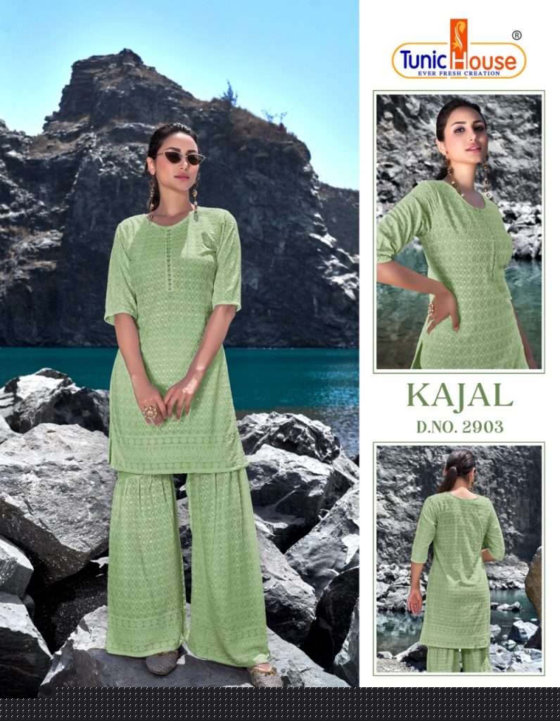 KAJAL BY TUNIC HOUSE 2901 TO 2904 SERIES DESIGNER STYLISH FANCY COLORFUL BEAUTIFUL PARTY WEAR & ETHNIC WEAR COLLECTION RAYON WITH WORK KURTIS WITH BOTTOM AT WHOLESALE PRICE