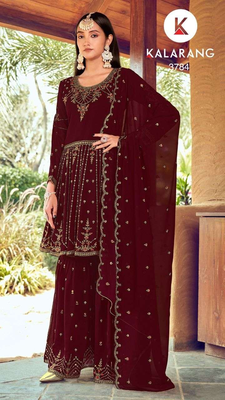 Ranchi By Kalarang 3781 To 3784 Series Beautiful Stylish Sharara Suits Fancy Colorful Casual Wear & Ethnic Wear & Ready To Wear Georgette With Work Dresses At Wholesale Price