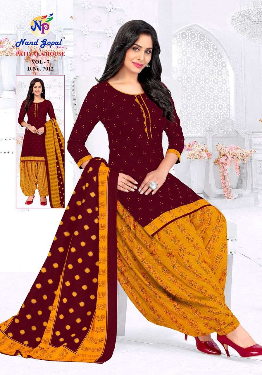 PATIYALA HOUSE VOL-7 BY NAND GOPAL PRINT 7001 TO 7012 SERIES DESIGNER SUITS BEAUTIFUL STYLISH FANCY COLORFUL PARTY WEAR & OCCASIONAL WEAR PURE COTTON DRESSES AT WHOLESALE PRICE