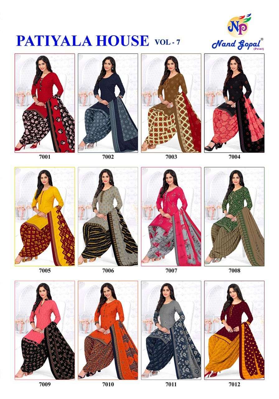 PATIYALA HOUSE VOL-7 BY NAND GOPAL PRINT 7001 TO 7012 SERIES DESIGNER SUITS BEAUTIFUL STYLISH FANCY COLORFUL PARTY WEAR & OCCASIONAL WEAR PURE COTTON DRESSES AT WHOLESALE PRICE