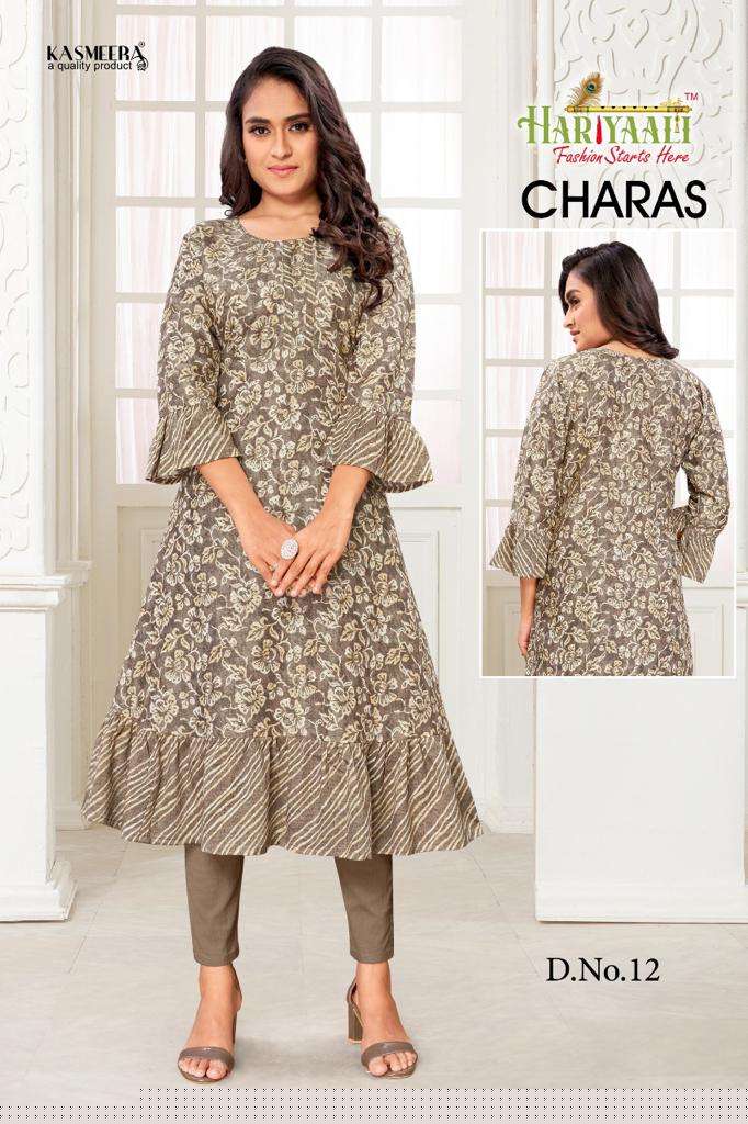 CHARAS BY HARIYAALI 01 TO 12 SERIES DESIGNER STYLISH FANCY COLORFUL BEAUTIFUL PARTY WEAR & ETHNIC WEAR COLLECTION FANCY KURTIS AT WHOLESALE PRICE