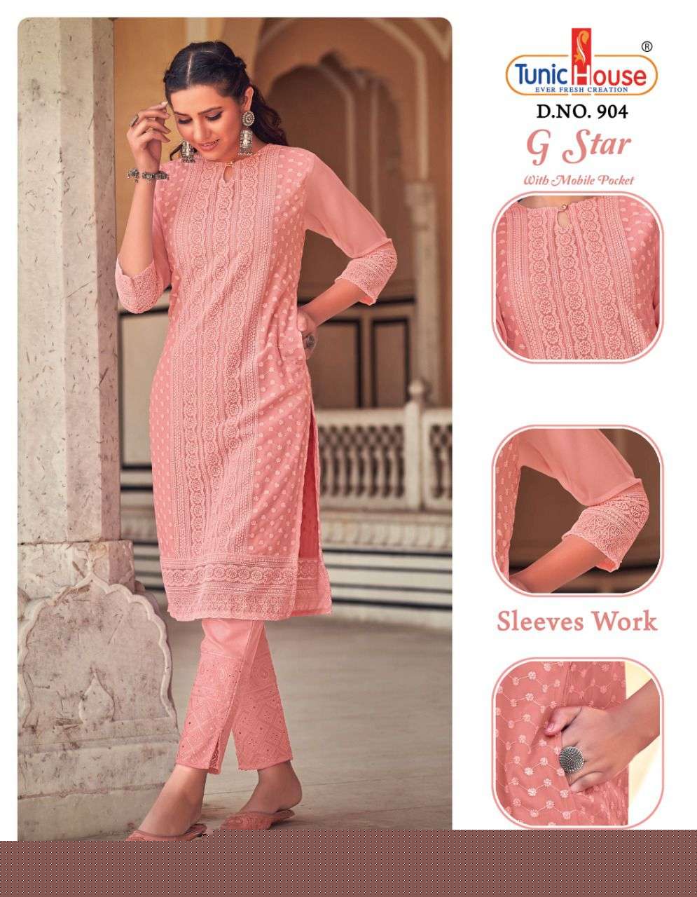 G STAR BY TUNIC HOUSE DESIGNER STYLISH FANCY COLORFUL BEAUTIFUL PARTY WEAR & ETHNIC WEAR COLLECTION GEORGETTE KURTIS WITH BOTTOM AT WHOLESALE PRICE