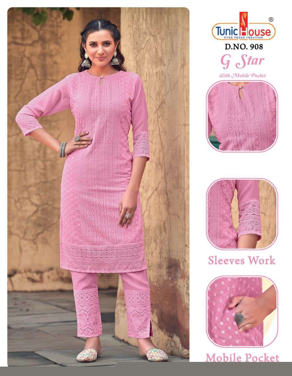 G STAR BY TUNIC HOUSE DESIGNER STYLISH FANCY COLORFUL BEAUTIFUL PARTY WEAR & ETHNIC WEAR COLLECTION GEORGETTE KURTIS WITH BOTTOM AT WHOLESALE PRICE