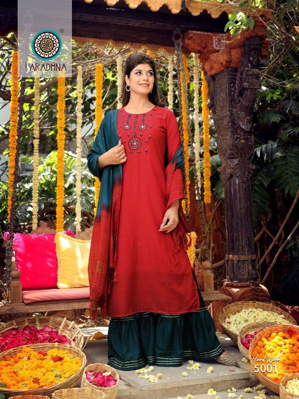 Hand Work Vol-5 By Aradhna Fashion 5001 To 5006 Series Designer Sharara Suits Collection Beautiful Stylish Fancy Colorful Party Wear & Occasional Wear Cotton Silk Dresses At Wholesale Price