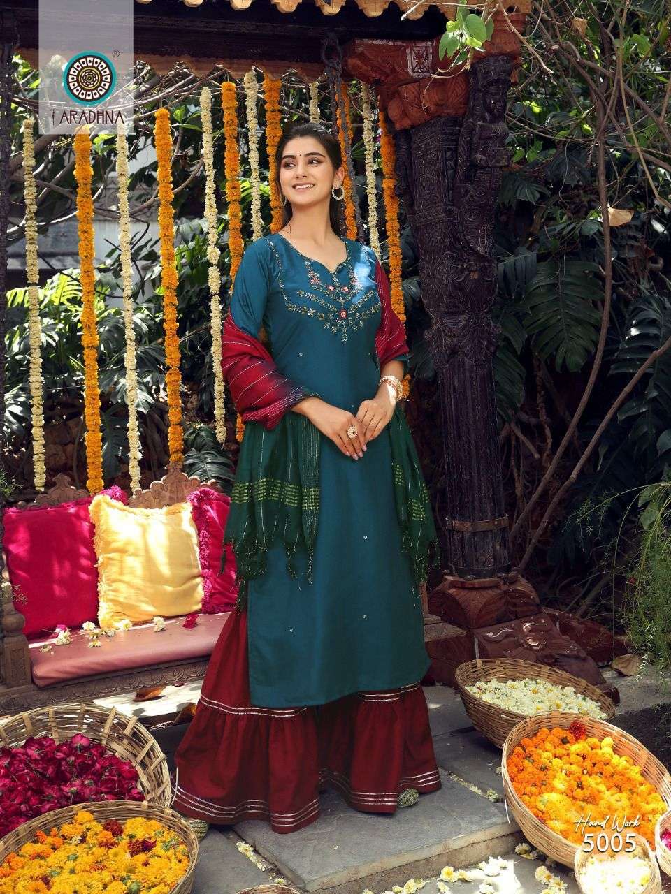 Hand Work Vol-5 By Aradhna Fashion 5001 To 5006 Series Designer Sharara Suits Collection Beautiful Stylish Fancy Colorful Party Wear & Occasional Wear Cotton Silk Dresses At Wholesale Price