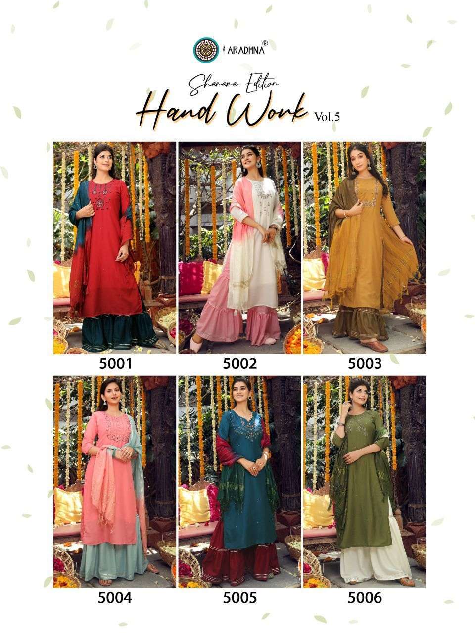 Hand Work Vol-5 By Aradhna Fashion 5001 To 5006 Series Designer Sharara Suits Collection Beautiful Stylish Fancy Colorful Party Wear & Occasional Wear Cotton Silk Dresses At Wholesale Price