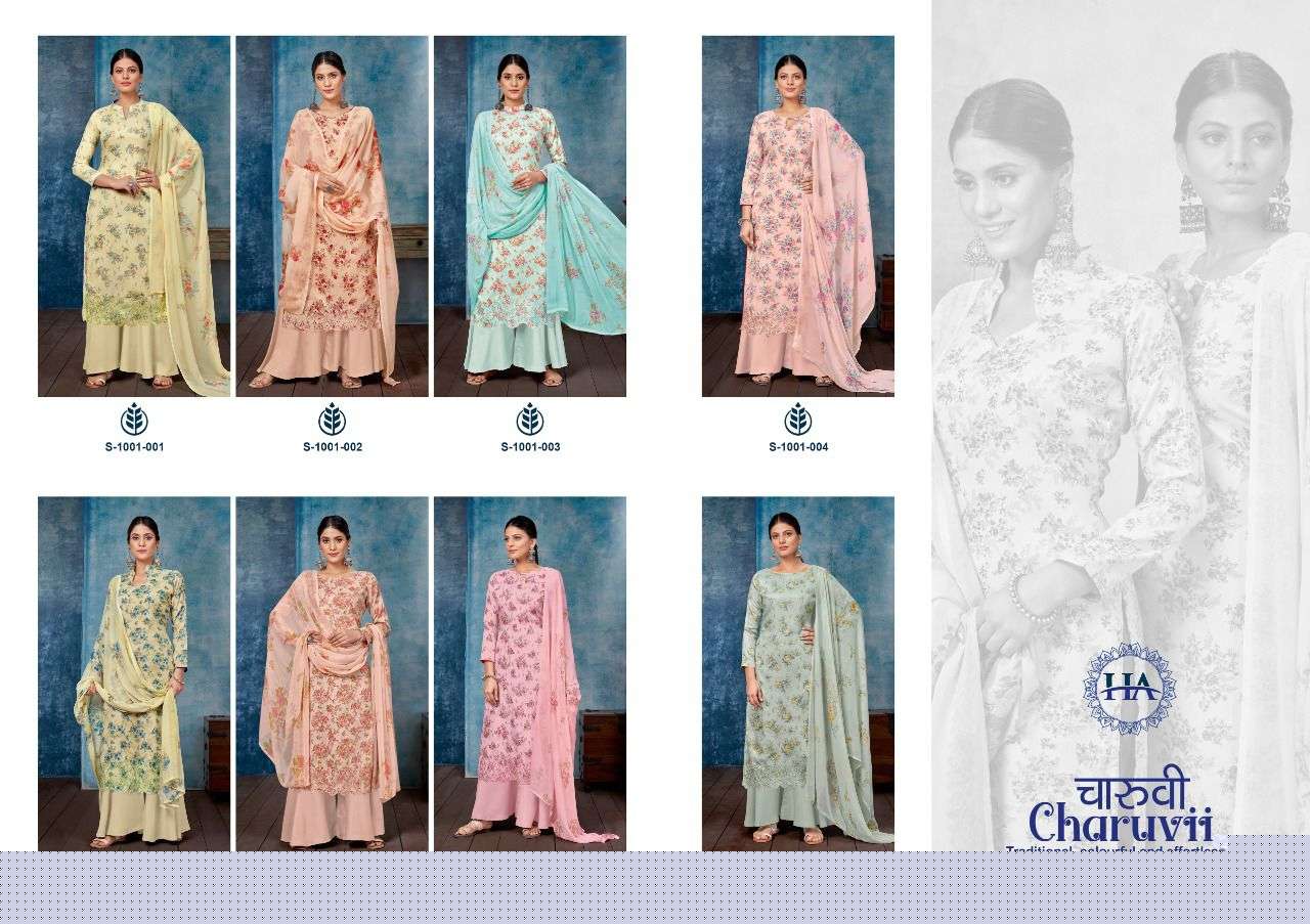 Charuvii By Harshit Fashion Hub 1001 To 1008 Series Beautiful Suits Stylish Fancy Colorful Party Wear & Occasional Wear Pure Jam Print Dresses At Wholesale Price