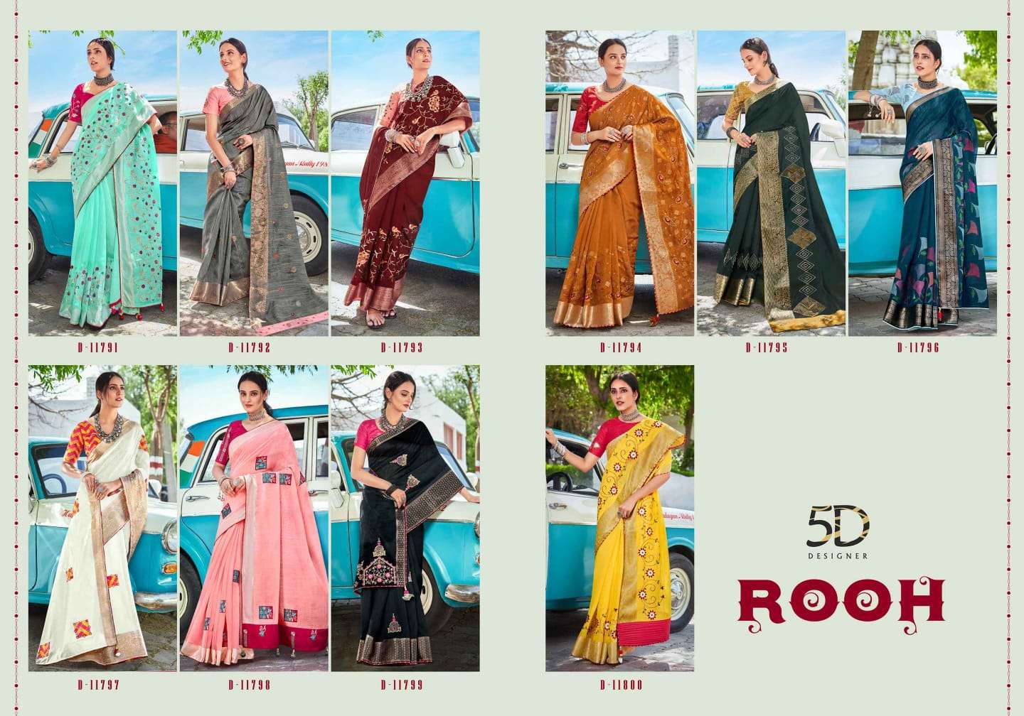ROOH BY 5D DESIGNER 11791 TO 11800 SERIES INDIAN TRADITIONAL WEAR COLLECTION BEAUTIFUL STYLISH FANCY COLORFUL PARTY WEAR & OCCASIONAL WEAR SOFT COTTON SAREES AT WHOLESALE PRICE