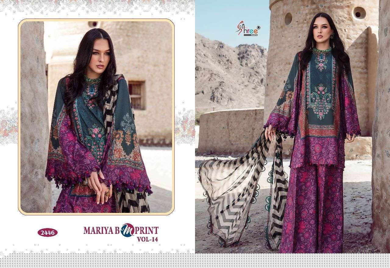 Mariya B Mprint Vol-14 By Shree Fabs 2446 To 2451 Series Beautiful Pakistani Suits Colorful Stylish Fancy Casual Wear & Ethnic Wear Pure Cotton Embroidered Dresses At Wholesale Price