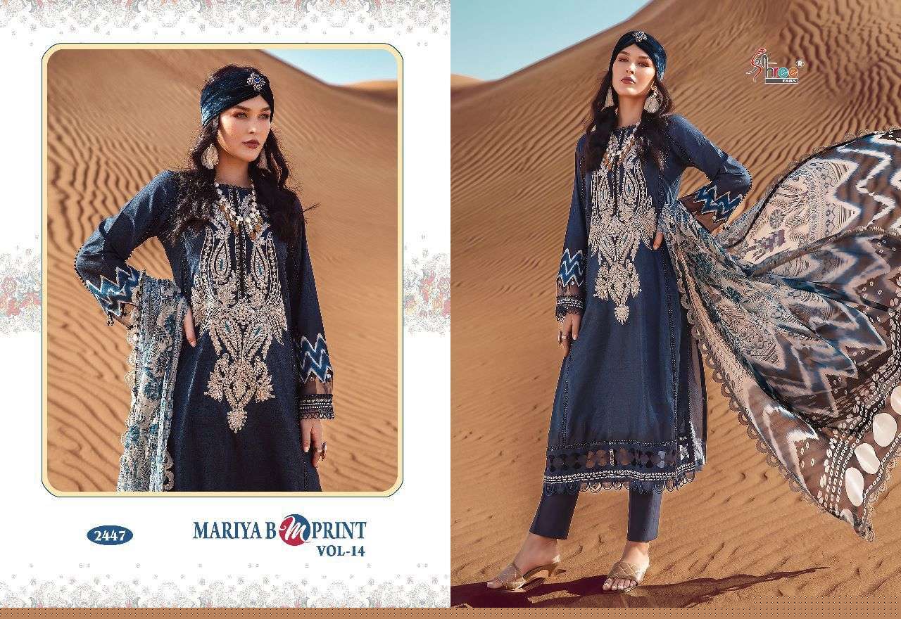 Mariya B Mprint Vol-14 By Shree Fabs 2446 To 2451 Series Beautiful Pakistani Suits Colorful Stylish Fancy Casual Wear & Ethnic Wear Pure Cotton Embroidered Dresses At Wholesale Price