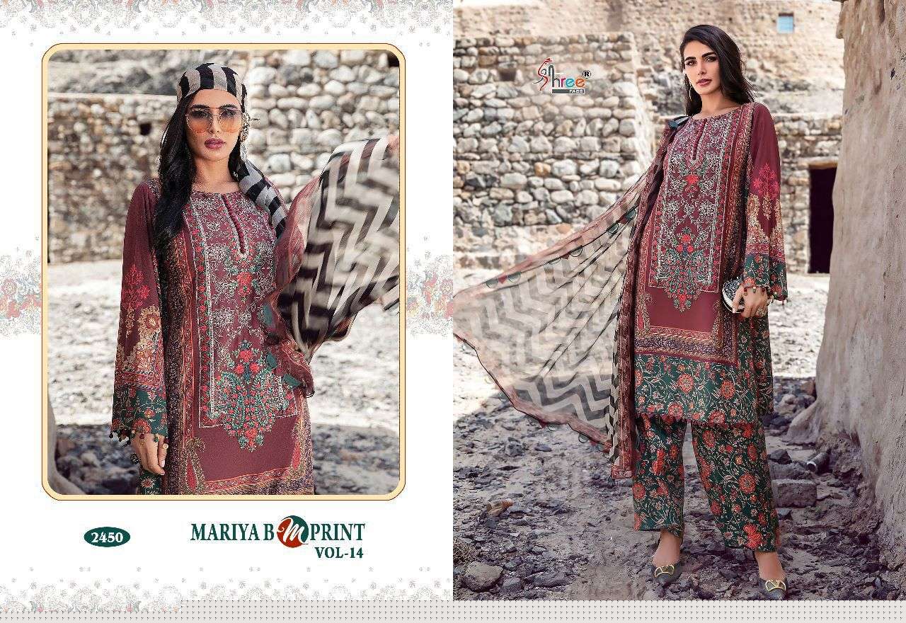 Mariya B Mprint Vol-14 By Shree Fabs 2446 To 2451 Series Beautiful Pakistani Suits Colorful Stylish Fancy Casual Wear & Ethnic Wear Pure Cotton Embroidered Dresses At Wholesale Price