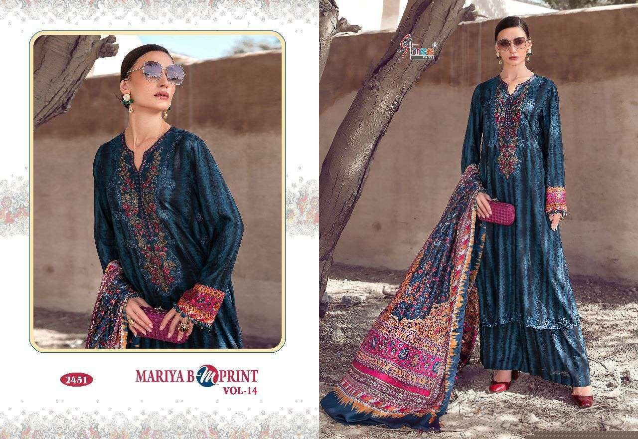 Mariya B Mprint Vol-14 By Shree Fabs 2446 To 2451 Series Beautiful Pakistani Suits Colorful Stylish Fancy Casual Wear & Ethnic Wear Pure Cotton Embroidered Dresses At Wholesale Price