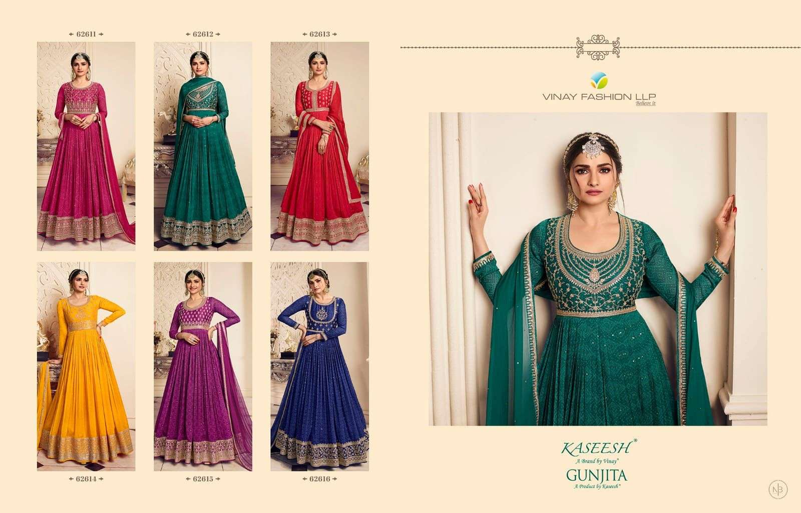 Kaseesh Gunjita By Vinay Fashion 62611 To 62616 Series Beautiful Anarkali Suits Colorful Stylish Fancy Casual Wear & Ethnic Wear Chiffon Silk Dresses At Wholesale Price