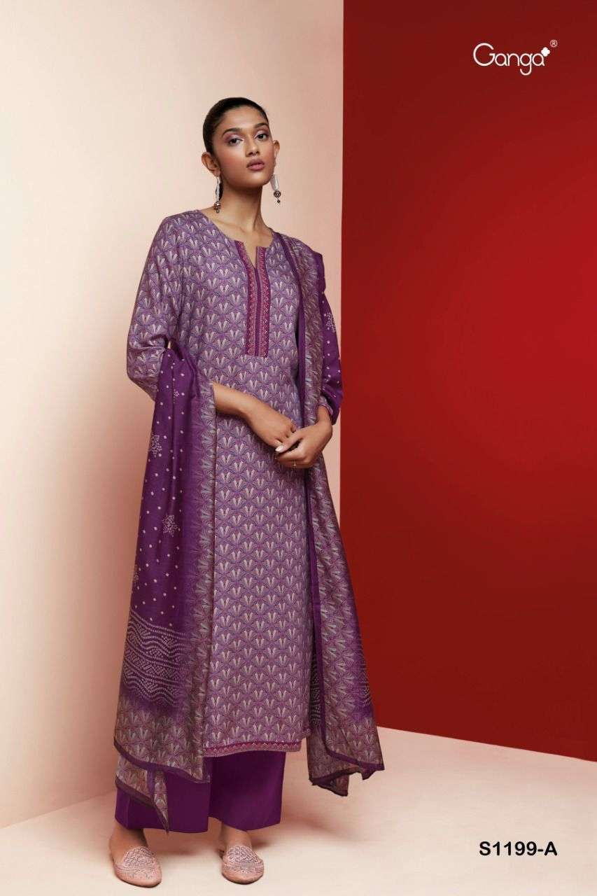 KEYA-1199 BY GANGA FASHION 1199-A TO 1199-D SERIES BEAUTIFUL SUITS COLORFUL STYLISH FANCY CASUAL WEAR & ETHNIC WEAR WOOL PASHMINA DRESSES AT WHOLESALE PRICE