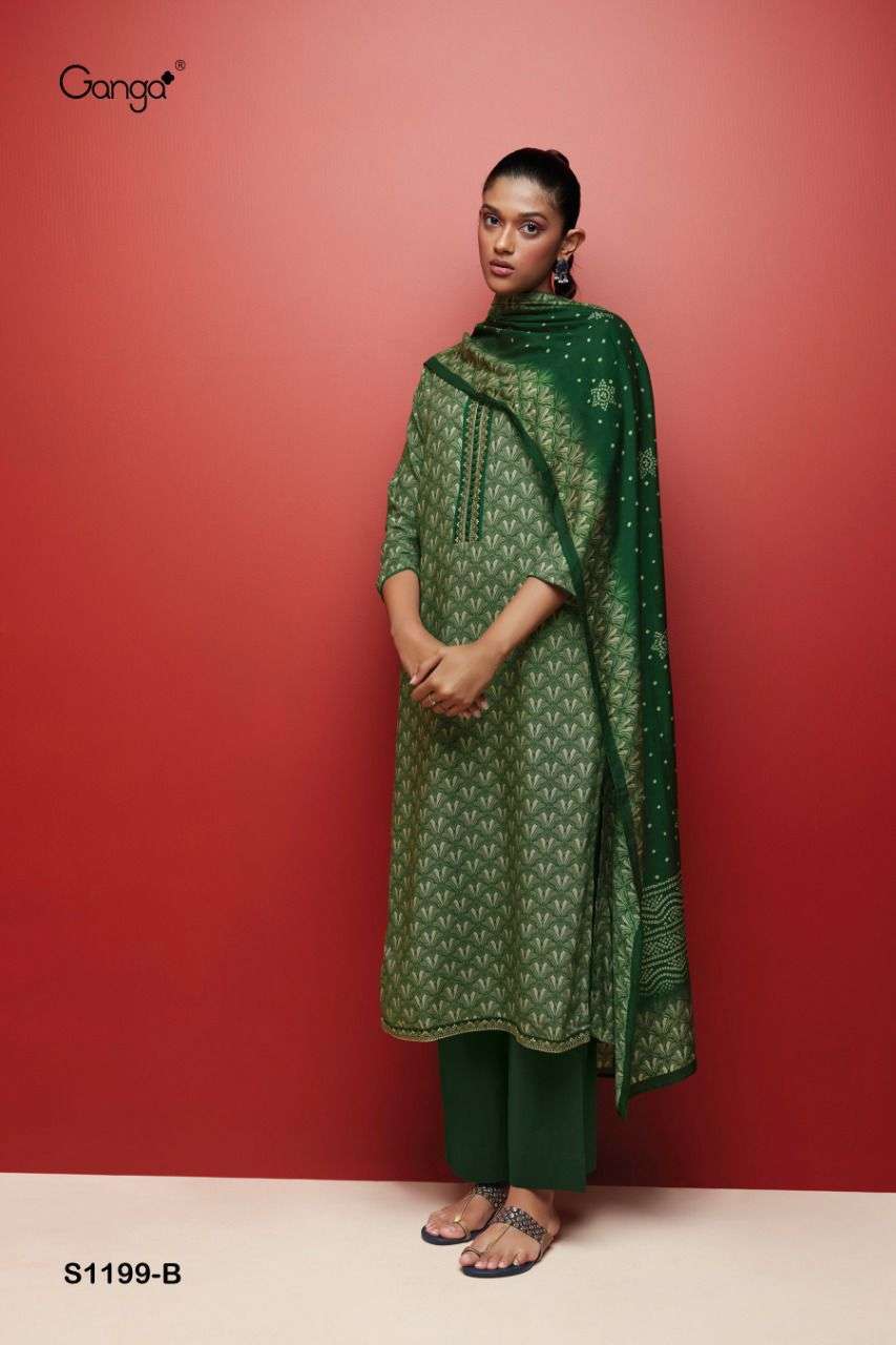 KEYA-1199 BY GANGA FASHION 1199-A TO 1199-D SERIES BEAUTIFUL SUITS COLORFUL STYLISH FANCY CASUAL WEAR & ETHNIC WEAR WOOL PASHMINA DRESSES AT WHOLESALE PRICE