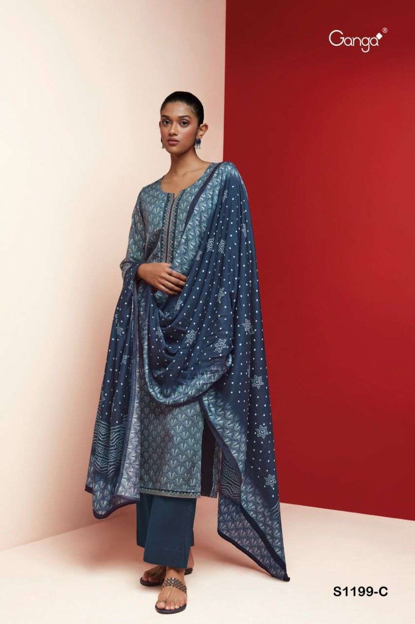KEYA-1199 BY GANGA FASHION 1199-A TO 1199-D SERIES BEAUTIFUL SUITS COLORFUL STYLISH FANCY CASUAL WEAR & ETHNIC WEAR WOOL PASHMINA DRESSES AT WHOLESALE PRICE