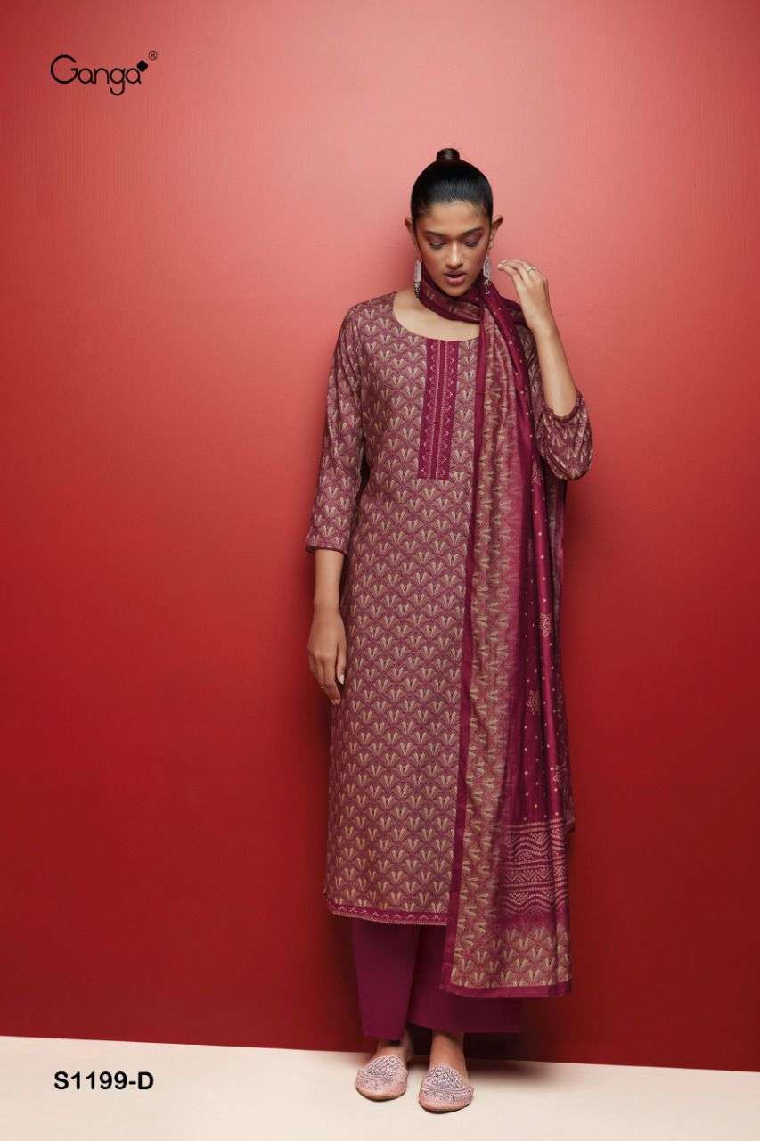 KEYA-1199 BY GANGA FASHION 1199-A TO 1199-D SERIES BEAUTIFUL SUITS COLORFUL STYLISH FANCY CASUAL WEAR & ETHNIC WEAR WOOL PASHMINA DRESSES AT WHOLESALE PRICE