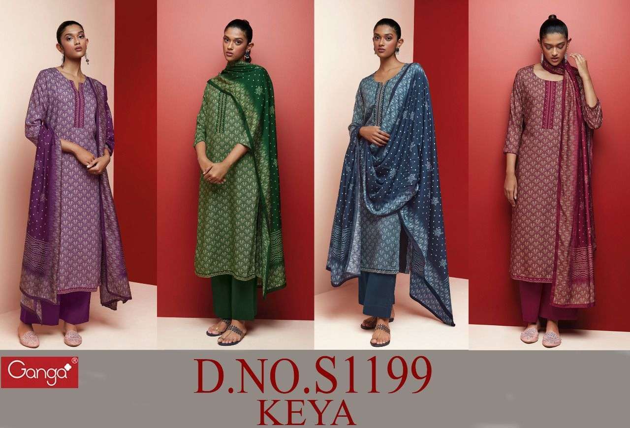 KEYA-1199 BY GANGA FASHION 1199-A TO 1199-D SERIES BEAUTIFUL SUITS COLORFUL STYLISH FANCY CASUAL WEAR & ETHNIC WEAR WOOL PASHMINA DRESSES AT WHOLESALE PRICE