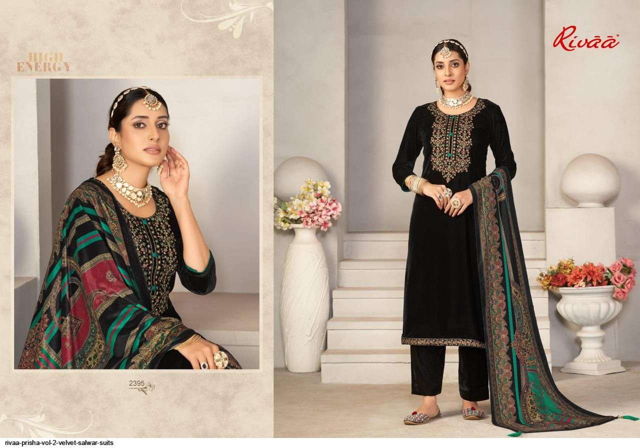 PRISHA VOL-2 BY RIVAA 2393 TO 2399 SERIES FESTIVE SUITS BEAUTIFUL FANCY COLORFUL STYLISH PARTY WEAR & OCCASIONAL WEAR VELVET EMBROIDERY DRESSES AT WHOLESALE PRICE
