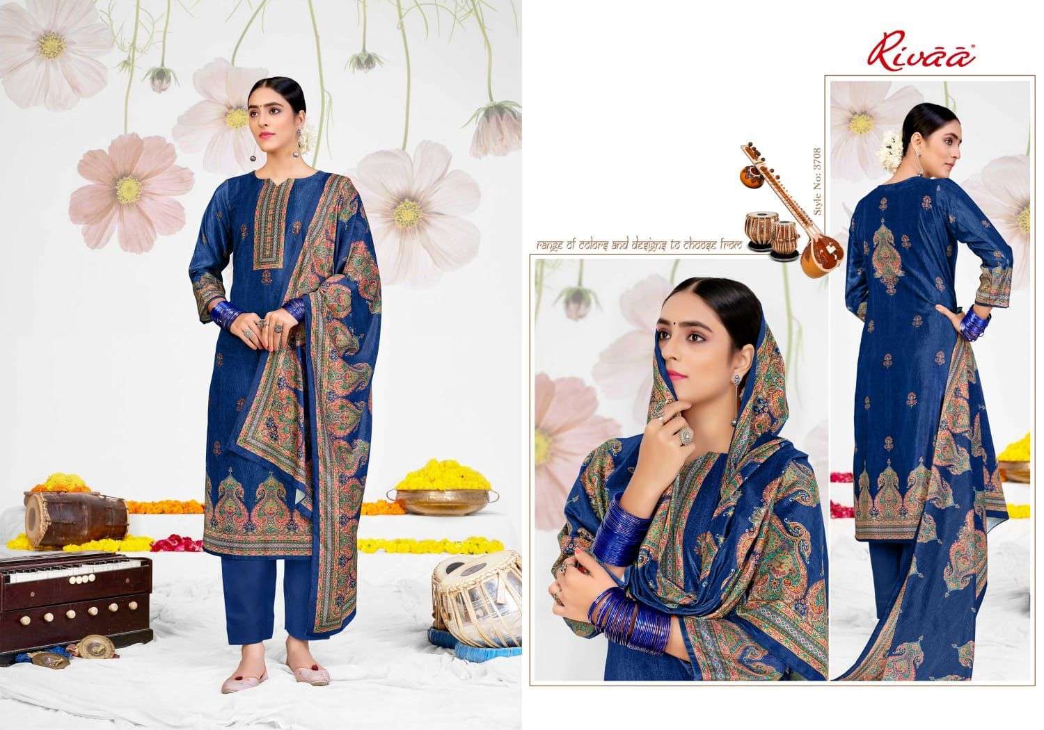 SHANEEL VOL-2 BY RIVAA 3708 TO 3714 SERIES FESTIVE SUITS BEAUTIFUL FANCY COLORFUL STYLISH PARTY WEAR & OCCASIONAL WEAR VELVET EMBROIDERY DRESSES AT WHOLESALE PRICE