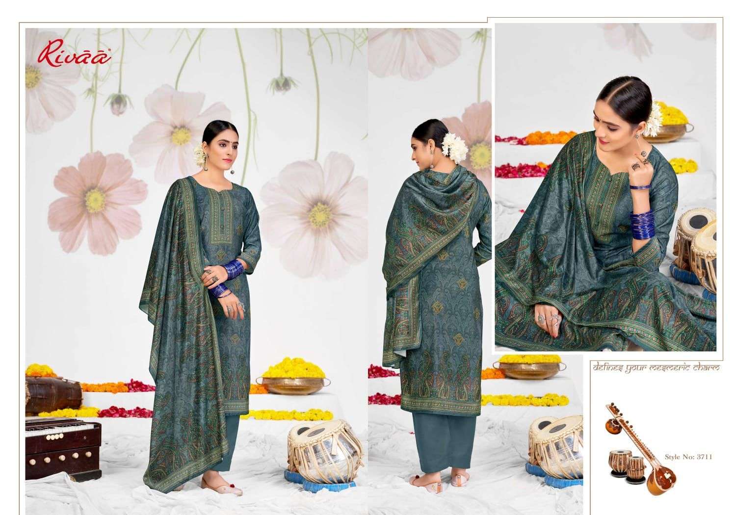 SHANEEL VOL-2 BY RIVAA 3708 TO 3714 SERIES FESTIVE SUITS BEAUTIFUL FANCY COLORFUL STYLISH PARTY WEAR & OCCASIONAL WEAR VELVET EMBROIDERY DRESSES AT WHOLESALE PRICE