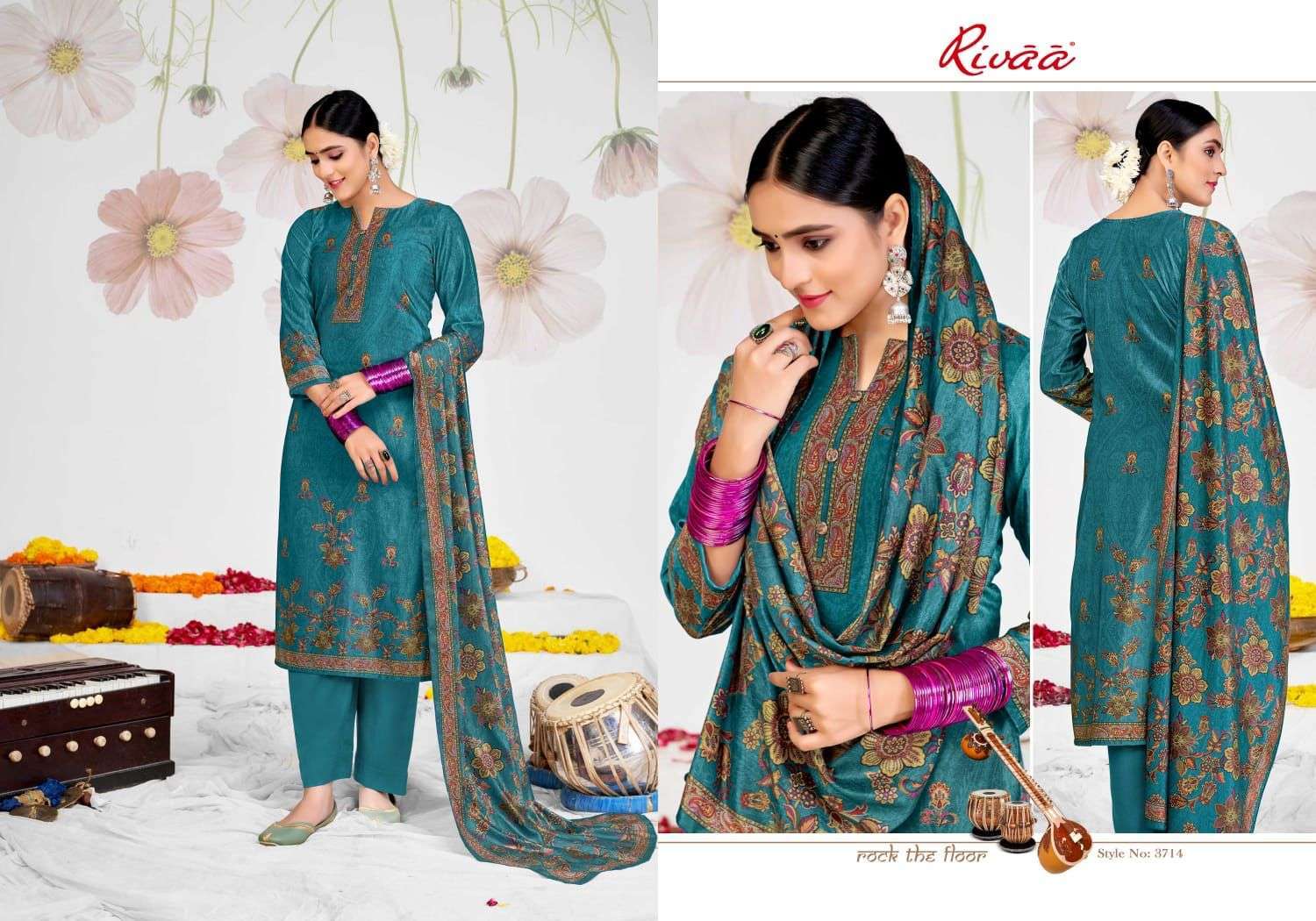 SHANEEL VOL-2 BY RIVAA 3708 TO 3714 SERIES FESTIVE SUITS BEAUTIFUL FANCY COLORFUL STYLISH PARTY WEAR & OCCASIONAL WEAR VELVET EMBROIDERY DRESSES AT WHOLESALE PRICE