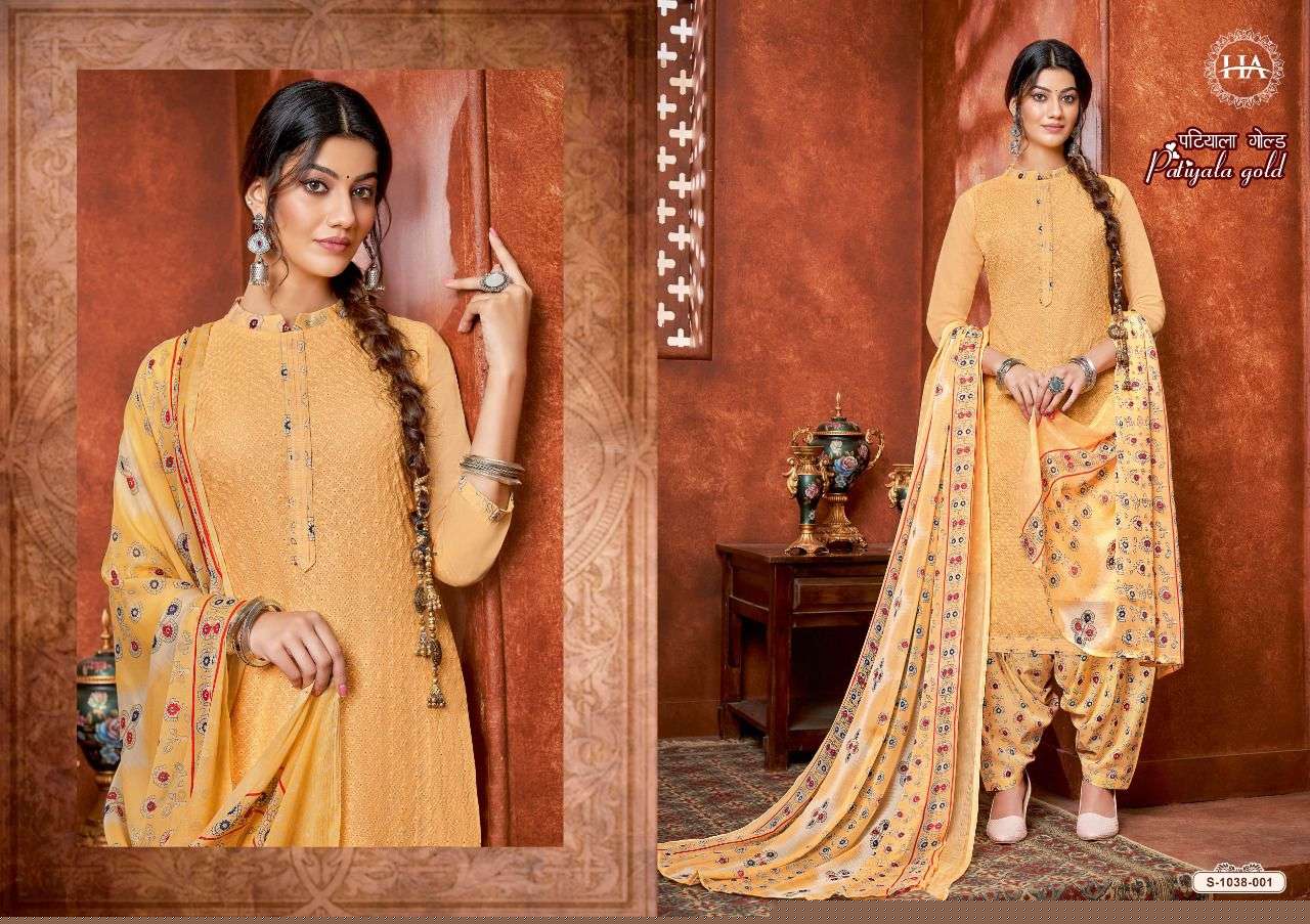 PATIYALA GOLD BY HARSHIT FASHION HUB 1038-001 TO 1038-008 SERIES BEAUTIFUL SUITS COLORFUL STYLISH FANCY CASUAL WEAR & ETHNIC WEAR PURE COTTON PRINT DRESSES AT WHOLESALE PRICE