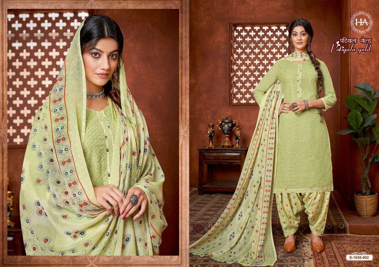 PATIYALA GOLD BY HARSHIT FASHION HUB 1038-001 TO 1038-008 SERIES BEAUTIFUL SUITS COLORFUL STYLISH FANCY CASUAL WEAR & ETHNIC WEAR PURE COTTON PRINT DRESSES AT WHOLESALE PRICE