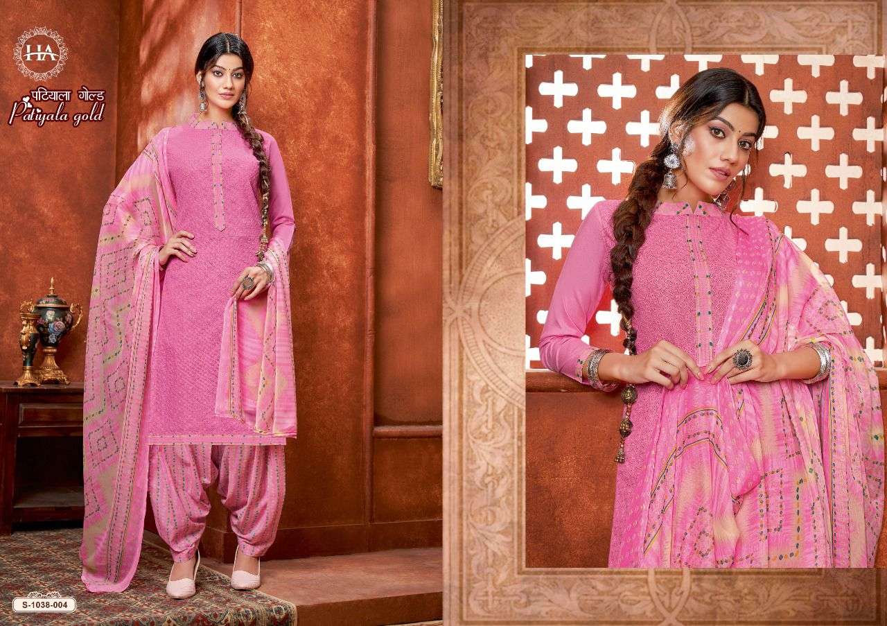 PATIYALA GOLD BY HARSHIT FASHION HUB 1038-001 TO 1038-008 SERIES BEAUTIFUL SUITS COLORFUL STYLISH FANCY CASUAL WEAR & ETHNIC WEAR PURE COTTON PRINT DRESSES AT WHOLESALE PRICE