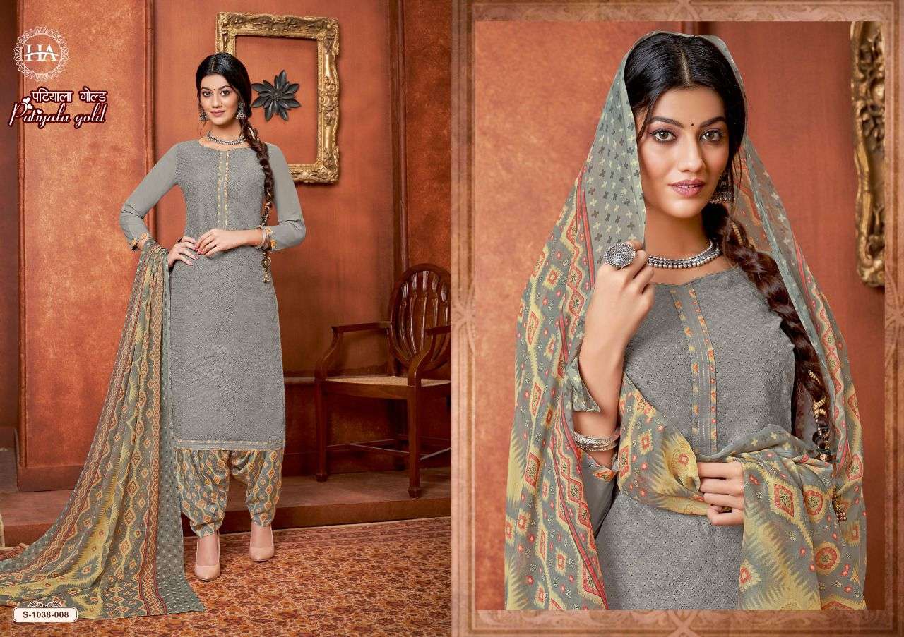 PATIYALA GOLD BY HARSHIT FASHION HUB 1038-001 TO 1038-008 SERIES BEAUTIFUL SUITS COLORFUL STYLISH FANCY CASUAL WEAR & ETHNIC WEAR PURE COTTON PRINT DRESSES AT WHOLESALE PRICE