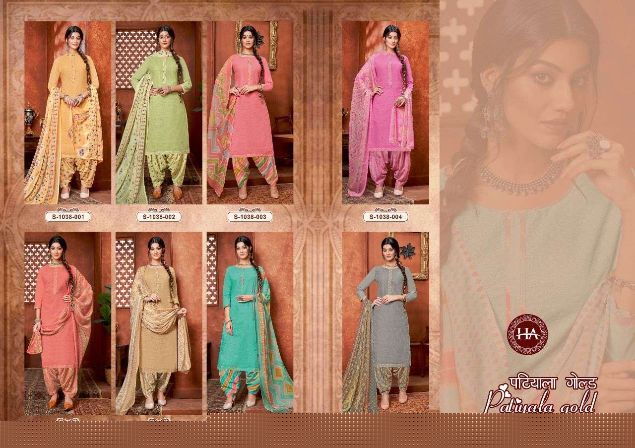 PATIYALA GOLD BY HARSHIT FASHION HUB 1038-001 TO 1038-008 SERIES BEAUTIFUL SUITS COLORFUL STYLISH FANCY CASUAL WEAR & ETHNIC WEAR PURE COTTON PRINT DRESSES AT WHOLESALE PRICE