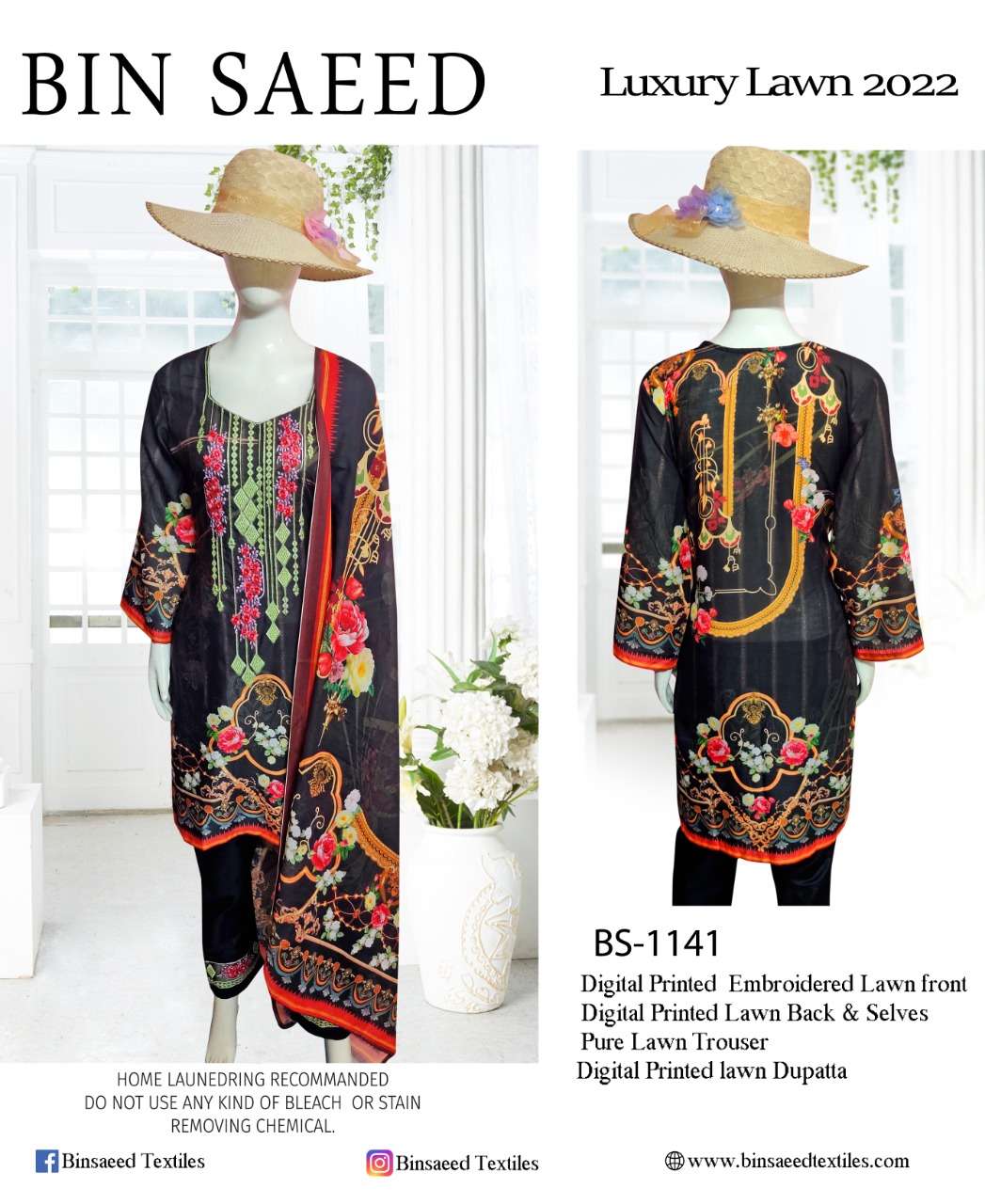 BIN SAEED VOL-12 BY BIN SAEED 1141 TO 1144 SERIES SUITS BEAUTIFUL FANCY COLORFUL STYLISH PARTY WEAR & OCCASIONAL WEAR PURE LAWN PRINT DRESSES AT WHOLESALE PRICE