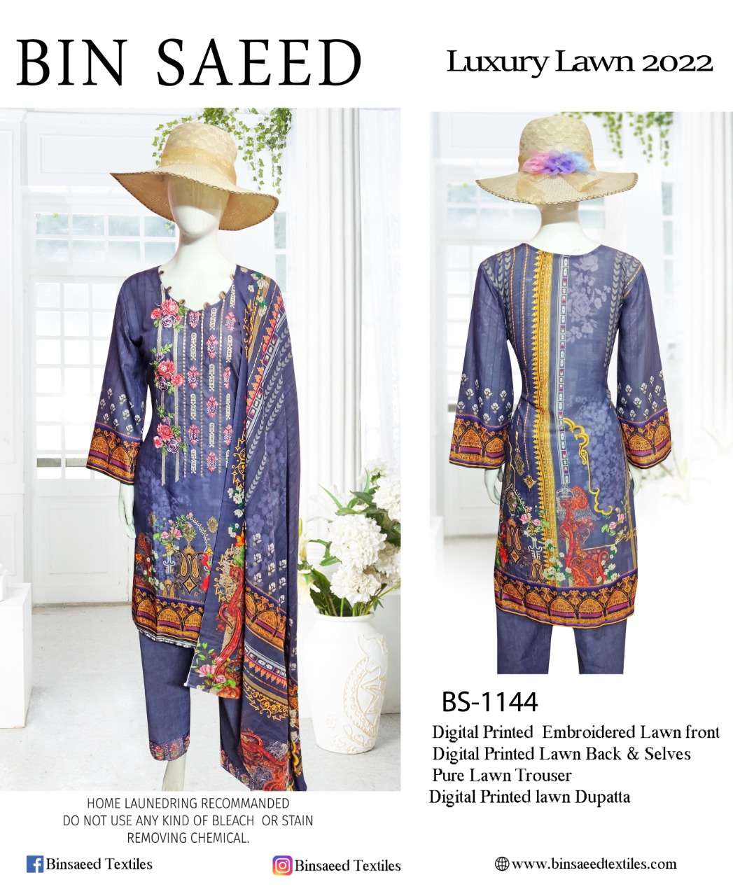 BIN SAEED VOL-12 BY BIN SAEED 1141 TO 1144 SERIES SUITS BEAUTIFUL FANCY COLORFUL STYLISH PARTY WEAR & OCCASIONAL WEAR PURE LAWN PRINT DRESSES AT WHOLESALE PRICE