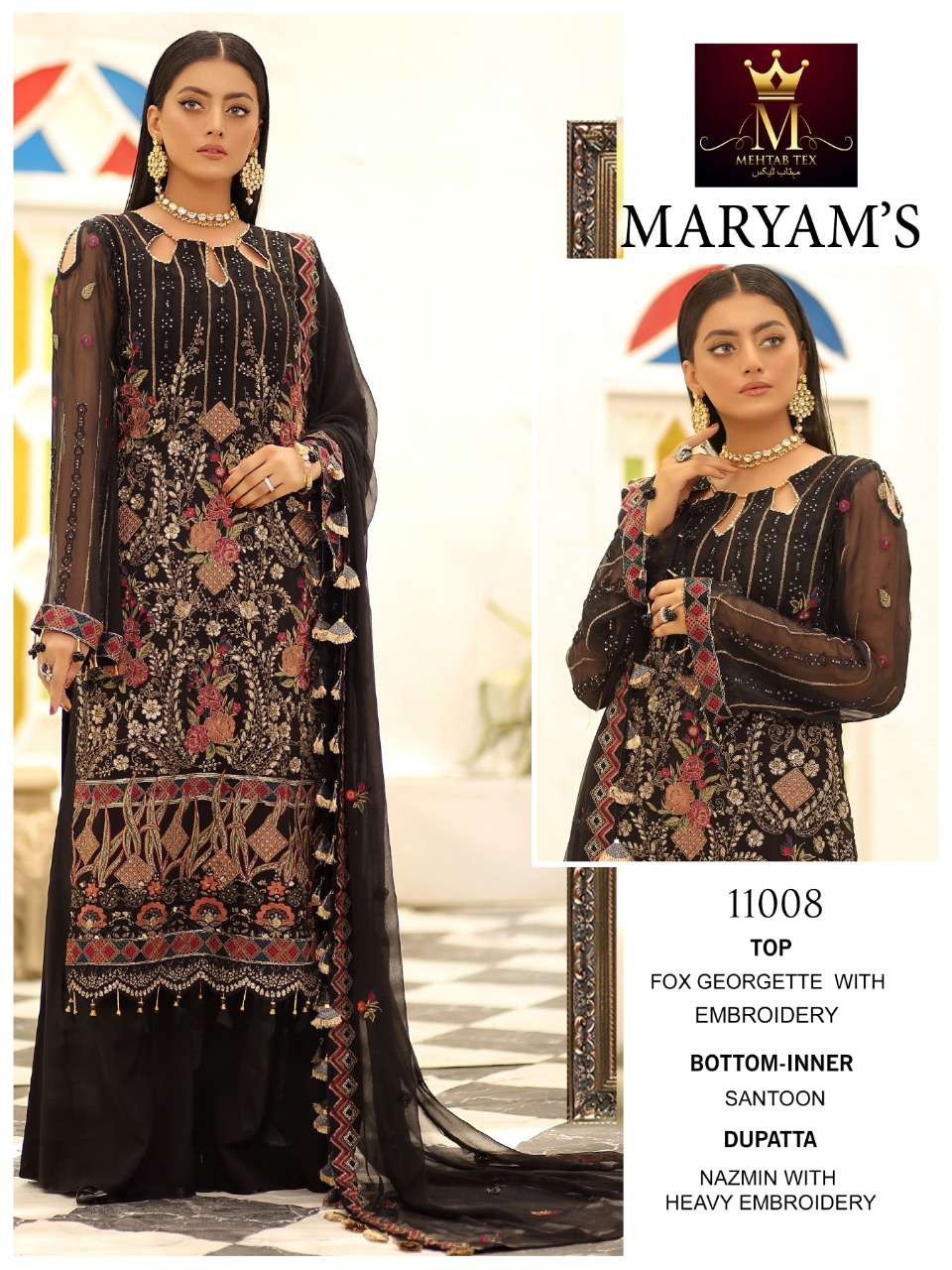 Maryams By Mehtab Tex 11007 To 11009 Series Designer Pakistani Suits Beautiful Fancy Colorful Stylish Party Wear & Occasional Wear Faux Georgette Embroidered Dresses At Wholesale Price