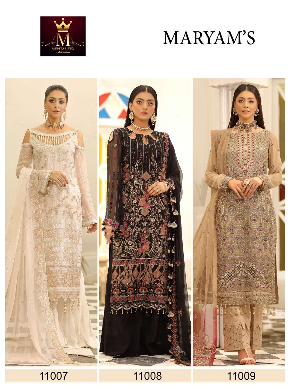 Maryams By Mehtab Tex 11007 To 11009 Series Designer Pakistani Suits Beautiful Fancy Colorful Stylish Party Wear & Occasional Wear Faux Georgette Embroidered Dresses At Wholesale Price