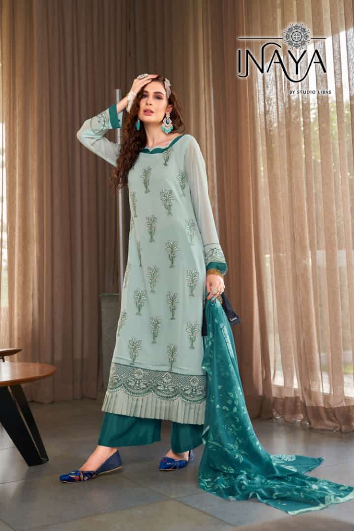LUXURY PRET COLLECTION VOL-163 BY INAYA 01 TO 03 SERIES BEAUTIFUL STYLISH PAKISTANI SUITS FANCY COLORFUL CASUAL WEAR & ETHNIC WEAR & READY TO WEAR PURE GEORGETTE EMBROIDERY DRESSES AT WHOLESALE PRICE