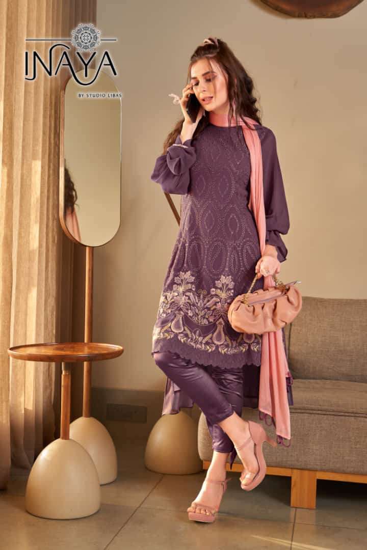 LUXURY PRET COLLECTION VOL-162 BY INAYA 01 TO 03 SERIES BEAUTIFUL STYLISH PAKISTANI SUITS FANCY COLORFUL CASUAL WEAR & ETHNIC WEAR & READY TO WEAR PURE GEORGETTE EMBROIDERY DRESSES AT WHOLESALE PRICE