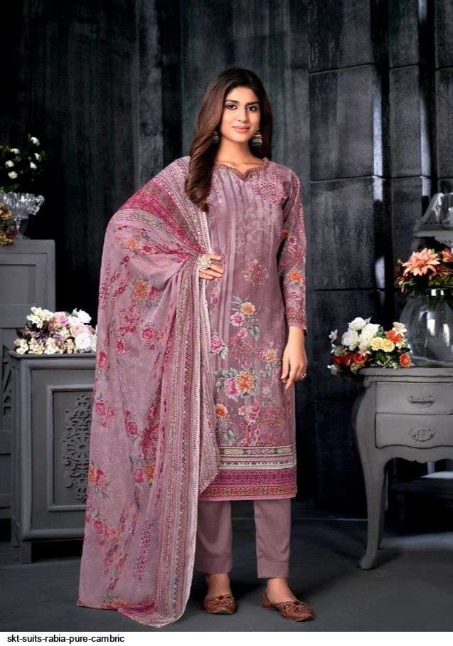 RABIA BY SKT SUITS 63001 TO 63008 SERIES BEAUTIFUL STYLISH SUITS FANCY COLORFUL CASUAL WEAR & ETHNIC WEAR & READY TO WEAR PURE CAMBRIC PRINTED DRESSES AT WHOLESALE PRICE