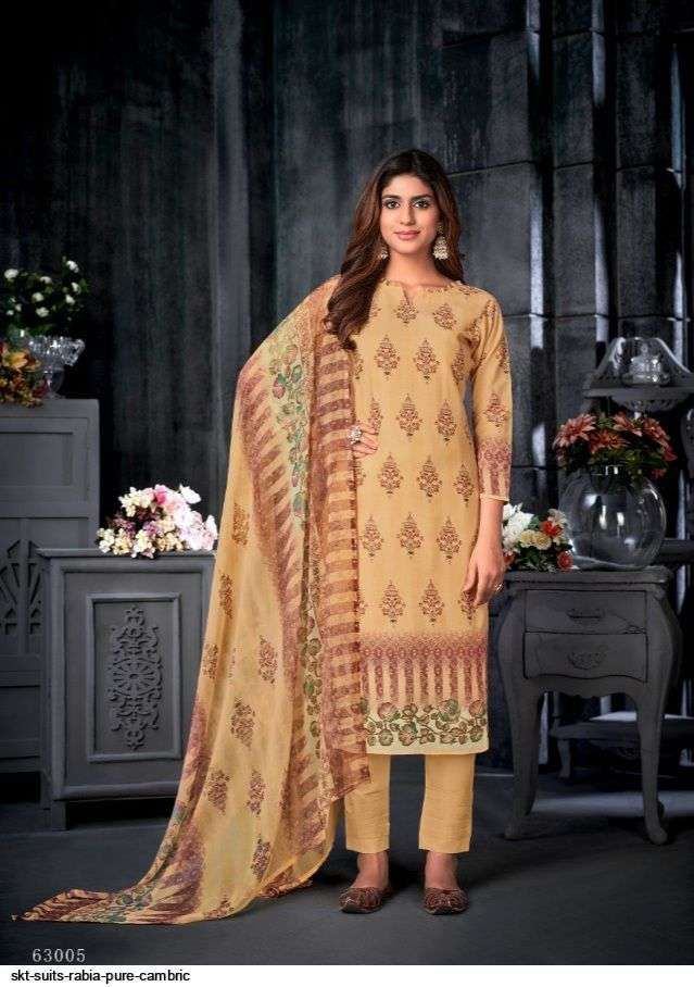 RABIA BY SKT SUITS 63001 TO 63008 SERIES BEAUTIFUL STYLISH SUITS FANCY COLORFUL CASUAL WEAR & ETHNIC WEAR & READY TO WEAR PURE CAMBRIC PRINTED DRESSES AT WHOLESALE PRICE
