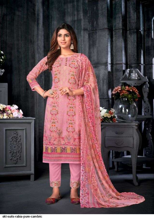 RABIA BY SKT SUITS 63001 TO 63008 SERIES BEAUTIFUL STYLISH SUITS FANCY COLORFUL CASUAL WEAR & ETHNIC WEAR & READY TO WEAR PURE CAMBRIC PRINTED DRESSES AT WHOLESALE PRICE