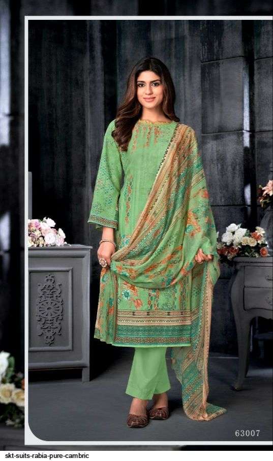 RABIA BY SKT SUITS 63001 TO 63008 SERIES BEAUTIFUL STYLISH SUITS FANCY COLORFUL CASUAL WEAR & ETHNIC WEAR & READY TO WEAR PURE CAMBRIC PRINTED DRESSES AT WHOLESALE PRICE