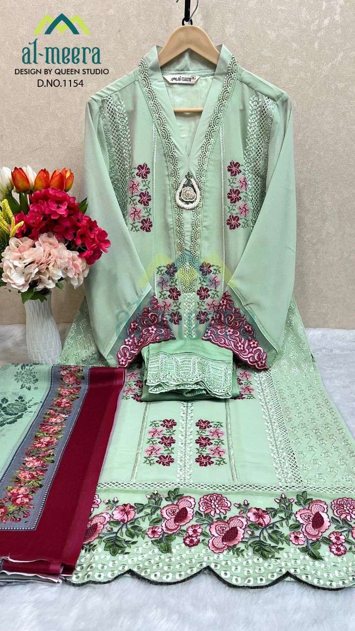 Al-Meera Hit Design 1154 Colours By Al-Meera 1154-A To 1154-D Series Beautiful Suits Stylish Colorful Fancy Casual Wear & Ethnic Wear Faux Georgette Embroidered Dresses At Wholesale Price