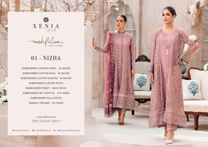 ORIGINAL PAKISTANI XENIA MEHFILEN BY FASHID WHOLESALE 01 TO 10 SERIES BEAUTIFUL PAKISTANI SUITS COLORFUL STYLISH FANCY CASUAL WEAR & ETHNIC WEAR CHIFFON DRESSES AT WHOLESALE PRICE