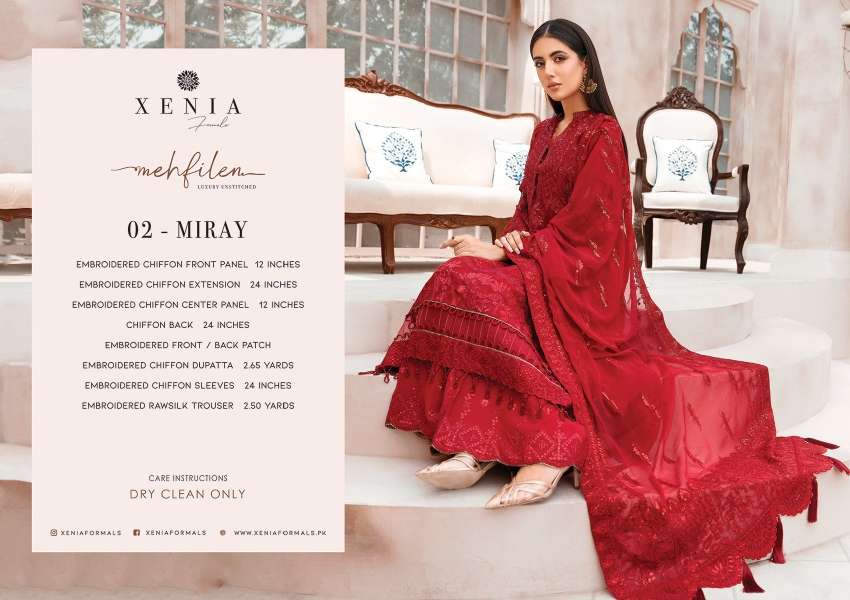 ORIGINAL PAKISTANI XENIA MEHFILEN BY FASHID WHOLESALE 01 TO 10 SERIES BEAUTIFUL PAKISTANI SUITS COLORFUL STYLISH FANCY CASUAL WEAR & ETHNIC WEAR CHIFFON DRESSES AT WHOLESALE PRICE